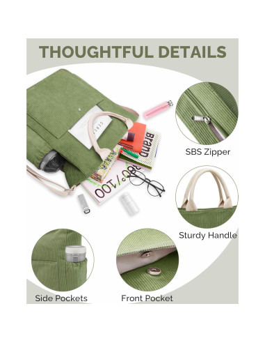 Bolso Tote Prite Verde de Pana Grande para Mujeres