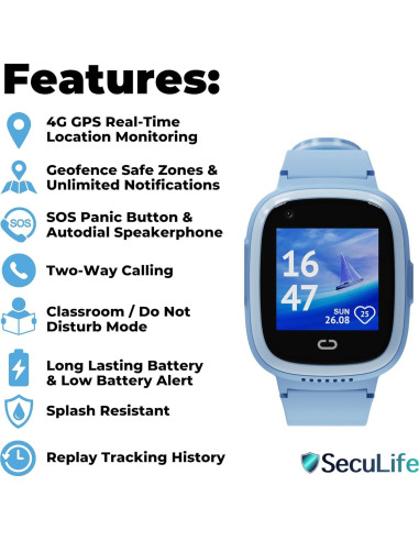 Rastreador GPS SecuLife para Niños con Botón SOS Azul