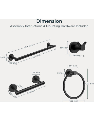 Juego de Accesorios de Baño FORIOUS 4 Piezas Negro Mate