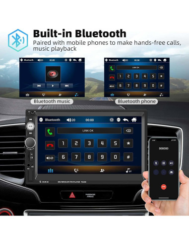 Estéreo de Coche UNITOPSCI Doble Din 7" Bluetooth MP5
