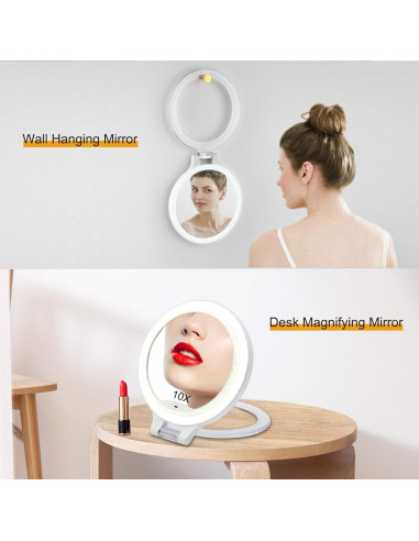 Espejo de Maquillaje Iluminado Famihomii 10X/1X Plegable