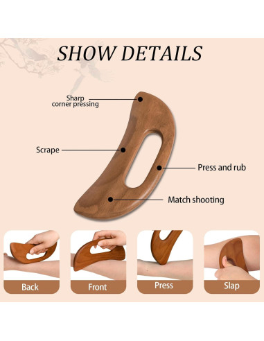 Masajeador de Gua Sha de Madera MOZEAT LENS 18.9x6.8 cm