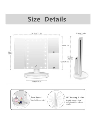 Espejo de Maquillaje Iluminado Flymiro Plegable 21 LEDs