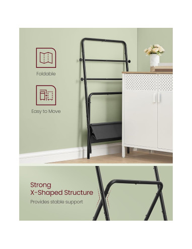 VASAGLE Soporte de Toallas Plegable 99 cm Negro y Gris