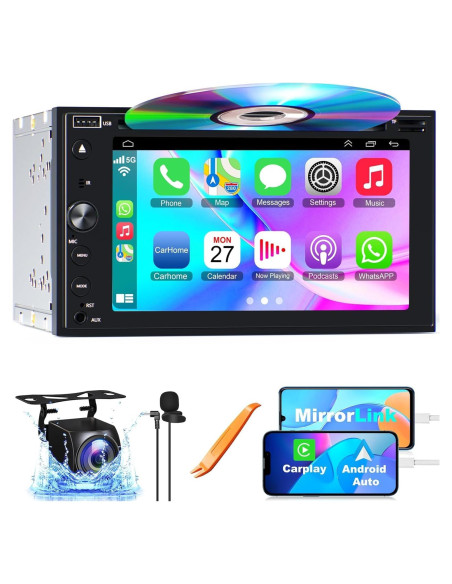 Estéreo de coche Double Din 7" con Carplay y Bluetooth Estéreo de coche Double Din 7" con Carplay y Bluetooth