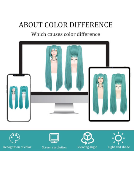 Peluca Verde Teal ANOGOL 120 cm Doble Coleta para Cosplay Peluca Verde Teal ANOGOL 120 cm Doble Coleta para Cosplay