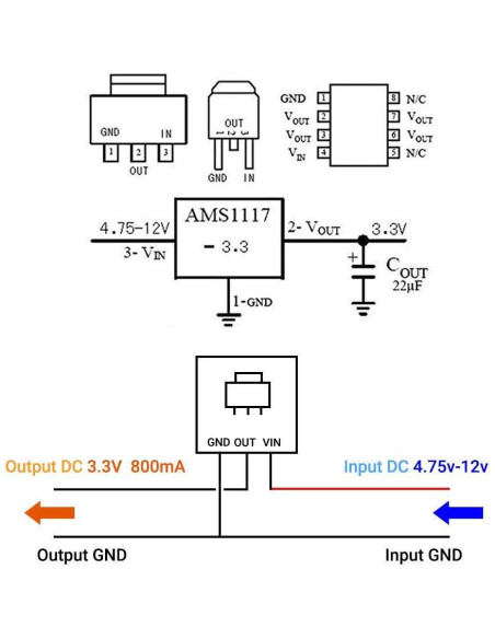 Módulo Regulador de Voltaje DAOKI AMS1117-3.3V 10 Pcs Módulo Regulador de Voltaje DAOKI AMS1117-3.3V 10 Pcs