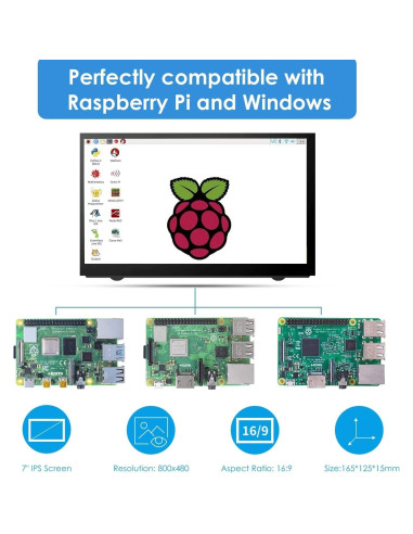 Monitor HDMI 7" HAMTYSAN para Raspberry Pi 800x480