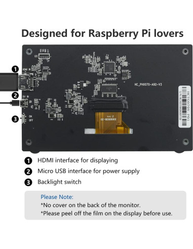 Monitor HDMI 7" HAMTYSAN para Raspberry Pi 800x480