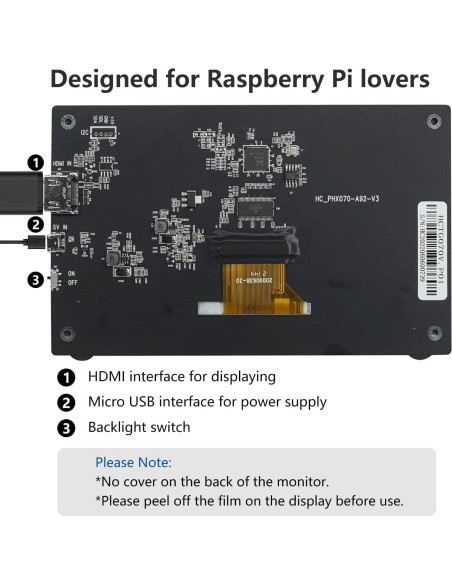 Monitor HDMI 7" HAMTYSAN para Raspberry Pi 800x480 Monitor HDMI 7" HAMTYSAN para Raspberry Pi 800x480
