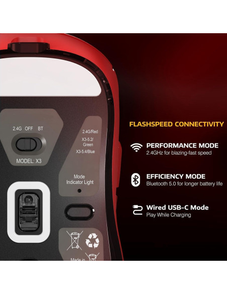 Ratón Gaming Inalámbrico MANBASNAKE X3 49g Bluetooth 26K DPI Ratón Gaming Inalámbrico MANBASNAKE X3 49g Bluetooth 26K DPI