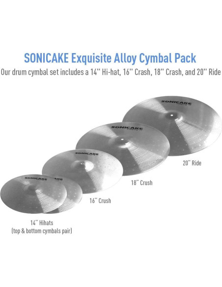 SONICAKE Set de Platillos de Batería 5 Piezas Aleación Plata SONICAKE Set de Platillos de Batería 5 Piezas Aleación Plata