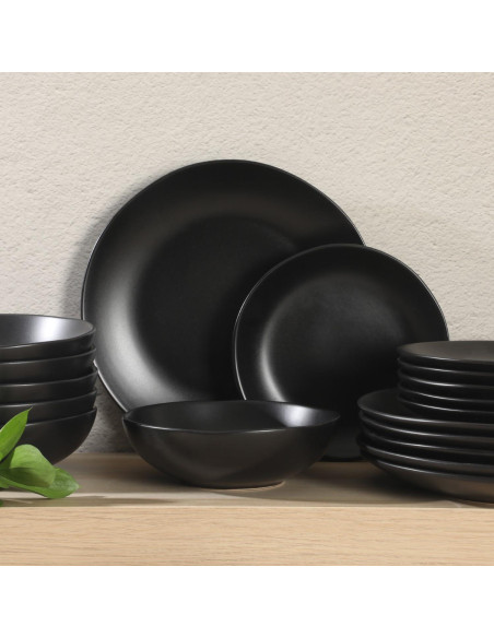 Juego de Platos y Cuencos Gibson Home 18 Piezas Negro Mate Juego de Platos y Cuencos Gibson Home 18 Piezas Negro Mate