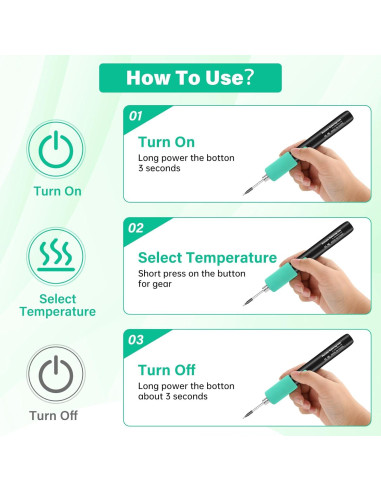 Soldador Inalámbrico Qyvorae USB 1100mAh 3 Temperaturas