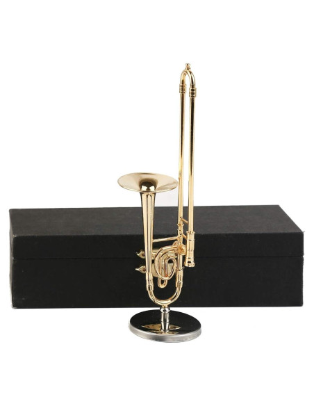Trombón Miniatura de Latón con Soporte y Estuche Trombón Miniatura de Latón con Soporte y Estuche