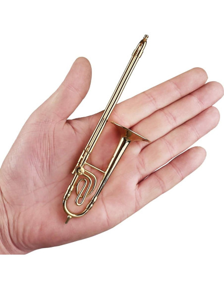 Trombón Miniatura de Latón con Soporte y Estuche Trombón Miniatura de Latón con Soporte y Estuche