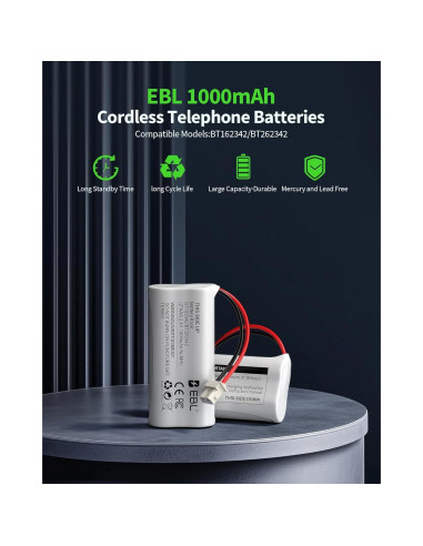Batería Ni-MH EBL BT162342 2.4V 1000mAh Paquete de 4