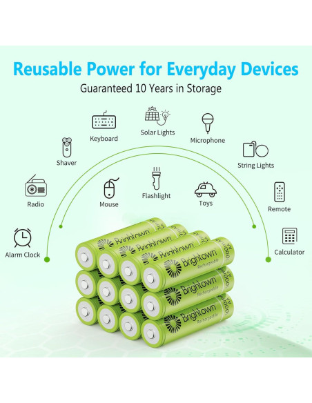 Baterías Recargables AA Brightown 1000mAh - Paquete de 12 Baterías Recargables AA Brightown 1000mAh - Paquete de 12