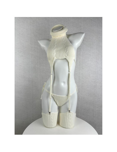 Conjunto Lencería Suéter Paloli 4 Piezas Blanco Sexy