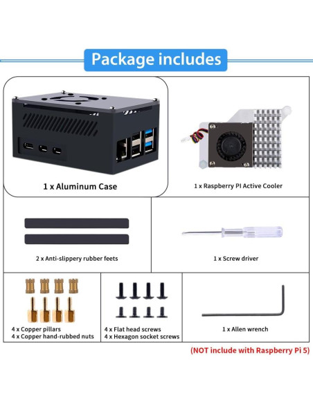Caja de Aluminio GeeekPi para Raspberry Pi 5 con Enfriador Caja de Aluminio GeeekPi para Raspberry Pi 5 con Enfriador