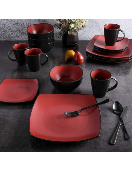 Juego de vajilla cuadrada Gibson Soho Lounge 16 piezas rojo Juego de vajilla cuadrada Gibson Soho Lounge 16 piezas rojo