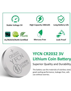 Batería CR2032 3V YFCN Paquete de 5 Baterías de Litio 2