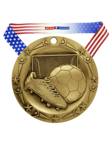 Medalla de Fútbol Oro Decade Awards 7.62 cm con Cinta Estrellas y Rayas