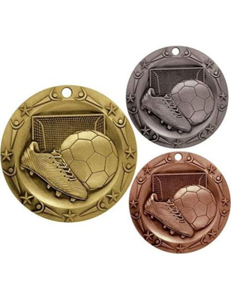 Medalla de Fútbol Oro Decade Awards 7.62 cm con Cinta Estrellas y Rayas Medalla de Fútbol Oro Decade Awards 7.62 cm con Cinta Estrellas y Rayas