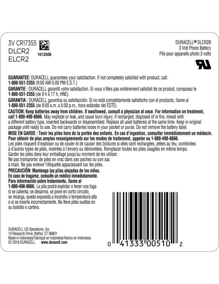 Batería de Litio Duracell CR2 3V Alta Potencia Paquete de 1 Batería de Litio Duracell CR2 3V Alta Potencia Paquete de 1