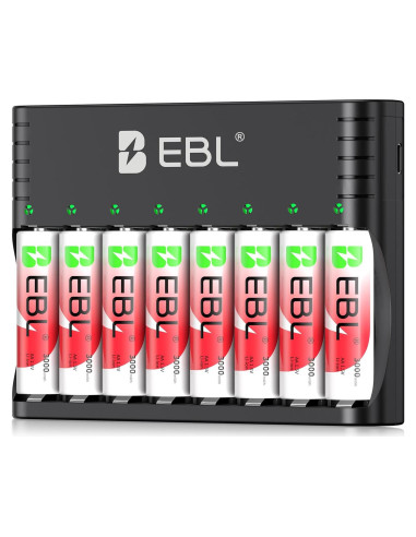 Baterías Recargables EBL AA 8 Piezas 1.5V 3000mWh con Cargador