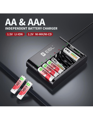 Baterías Recargables EBL AA 8 Piezas 1.5V 3000mWh con Cargador