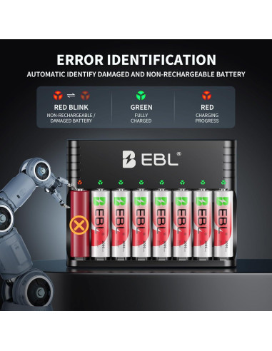 Baterías Recargables EBL AA 8 Piezas 1.5V 3000mWh con Cargador