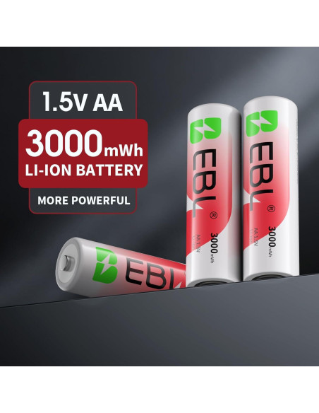 Baterías Recargables EBL AA 8 Piezas 1.5V 3000mWh con Cargador Baterías Recargables EBL AA 8 Piezas 1.5V 3000mWh con Cargador
