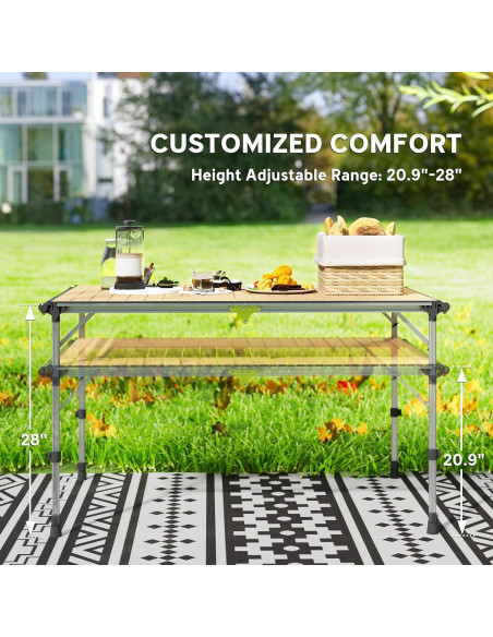 Mesa de Camping Plegable Outsunny 130x80 cm Aluminio Ajustable Mesa de Camping Plegable Outsunny 130x80 cm Aluminio Ajustable