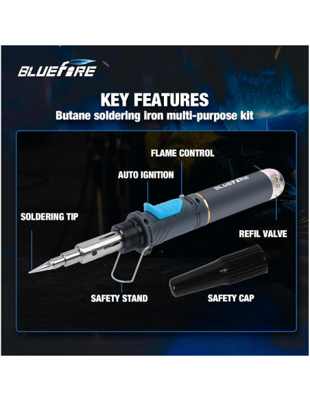 Kit de Soldador a Gas BlueFire MRT-1117K Portátil Multiusos Kit de Soldador a Gas BlueFire MRT-1117K Portátil Multiusos