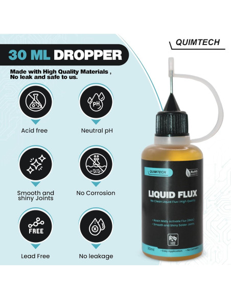 Gotero Fluxo de Soldadura Líquido Quimtech 30 ml RMA Gotero Fluxo de Soldadura Líquido Quimtech 30 ml RMA