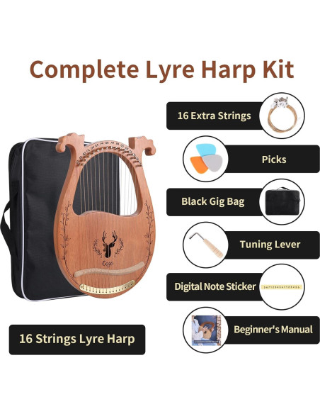Arpa de Lira Caoba 16 Cuerdas con Accesorios y Funda Arpa de Lira Caoba 16 Cuerdas con Accesorios y Funda