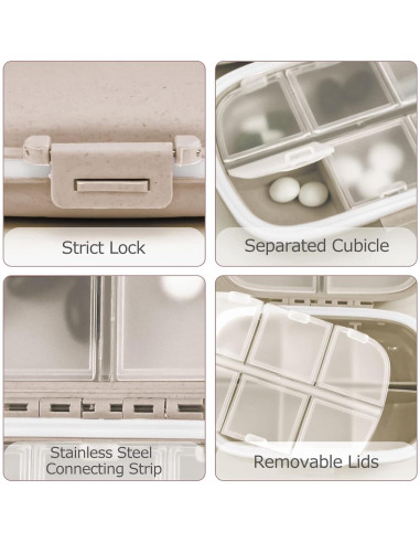 Organizador de Pastillas Fouews Beige 8 Compartimentos Portátil