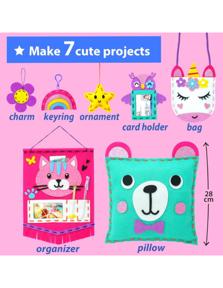 KRAFUN Kit de Costura para Niños 7 Proyectos DIY Creativos KRAFUN Kit de Costura para Niños 7 Proyectos DIY Creativos