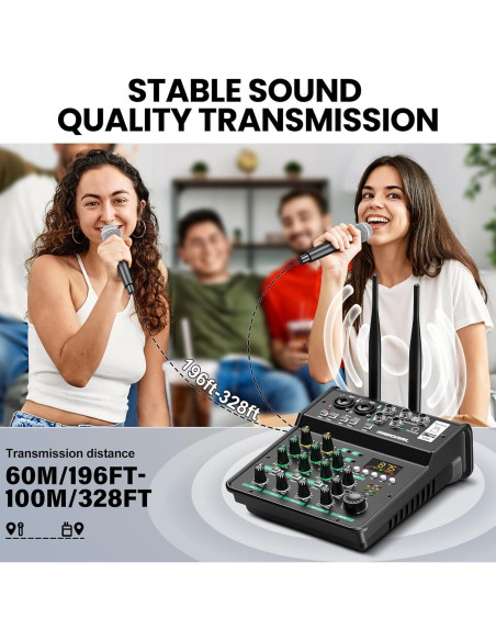 Consola de Mezcla de Audio 4 Canales RA-4 con Micrófonos Consola de Mezcla de Audio 4 Canales RA-4 con Micrófonos