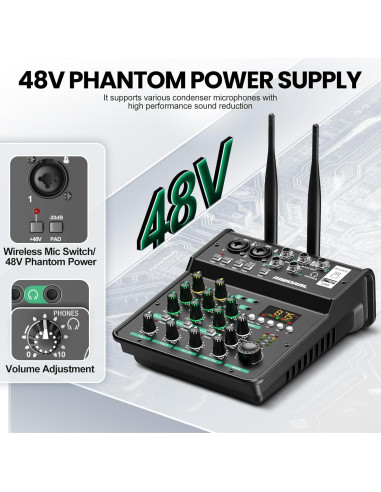 Consola de Mezcla de Audio 4 Canales RA-4 con Micrófonos