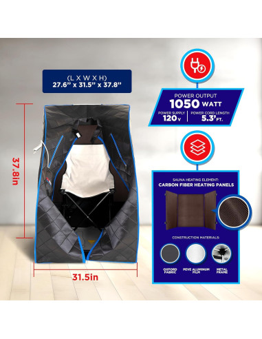 Sauna Infrarroja Plegable Topmaster 1050W 60C para Hogar