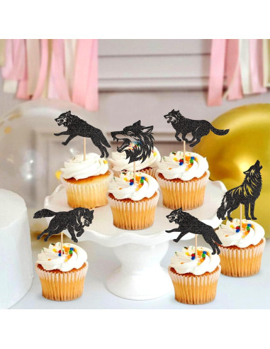 Adornos de Cupcake Ercadio 25 PCS Lobo Negro Brillo