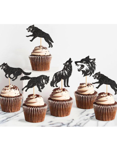 Adornos de Cupcake Ercadio 25 PCS Lobo Negro Brillo