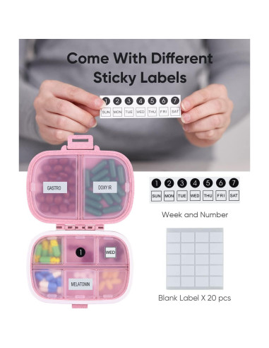Organizador de Pastillas Holii YH-002 8 Compartimentos Rosa