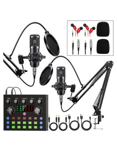 Kit de Podcast BRVOMUSSY V8S2 para 2 Personas con Micrófonos