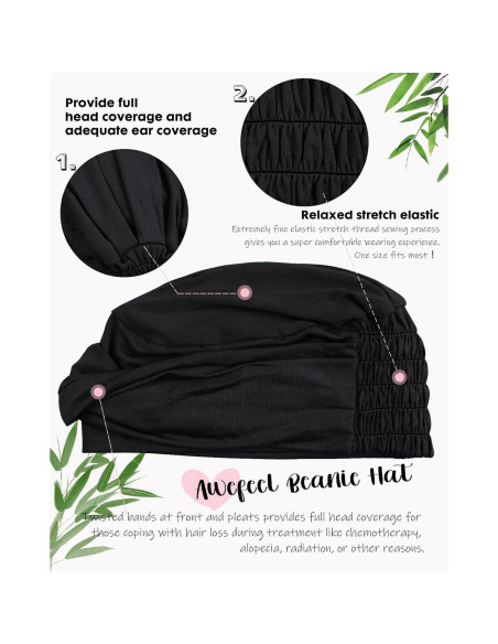Gorro de Quimioterapia para Mujeres - Viscosa Suave Negro Gorro de Quimioterapia para Mujeres - Viscosa Suave Negro