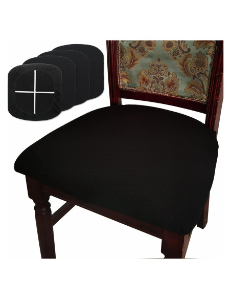 Funda de Silla de Comedor BUYUE 4 Piezas Negra Estirable Funda de Silla de Comedor BUYUE 4 Piezas Negra Estirable