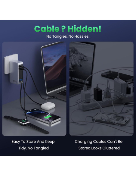 Cargador USB C 120W GaN IV con 2 Cables Retráctiles Cargador USB C 120W GaN IV con 2 Cables Retráctiles