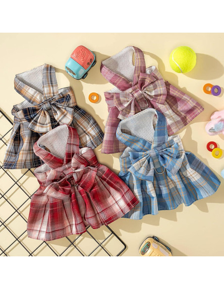 Conjunto de vestido a cuadros para perros Potchen 4 piezas M Conjunto de vestido a cuadros para perros Potchen 4 piezas M